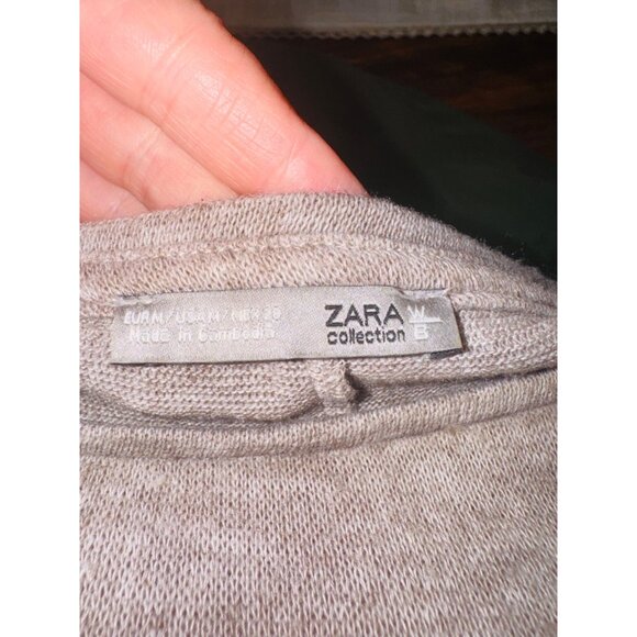 Zara Grey/Beige Knit Soft Ruffle Sleeve Sweater Top Boat Neck M Casual Comfort - Picture 7 of 10